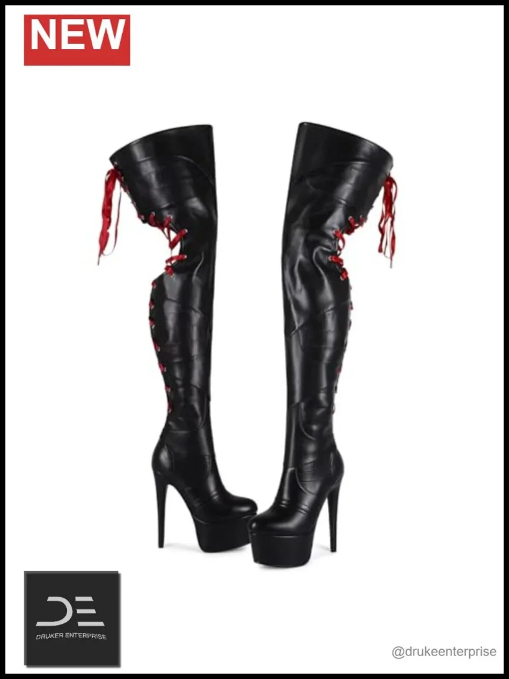 Large Size Over the Knee Stiletto Platform Boots Faux Leather Zip